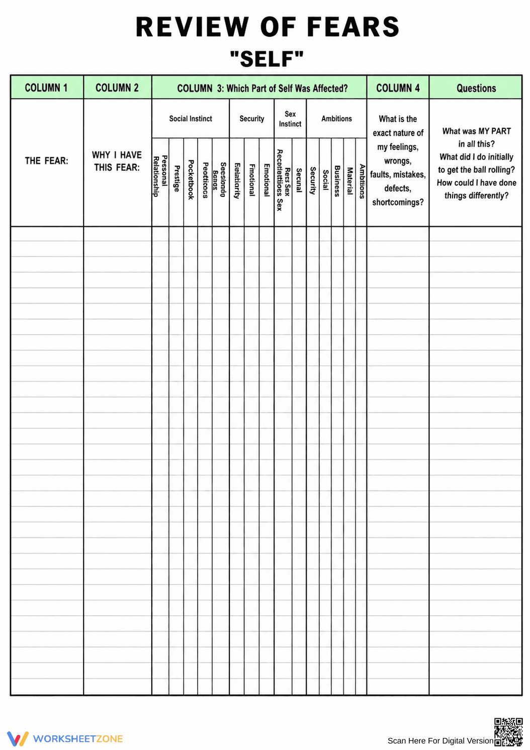 Step 4 Review of Fears Worksheet | Grade 8 Essential - Page 1