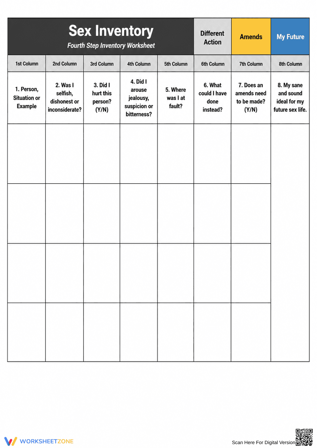 4th Step Inventory Worksheet | Grade 8 Printable - Page 1