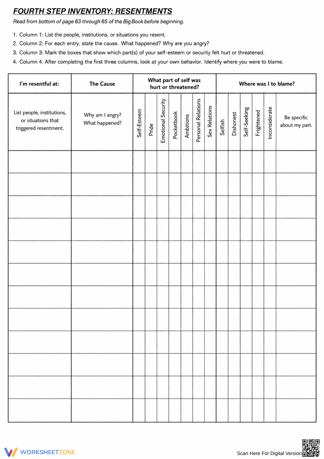Essential 4th Step Resentment Inventory | Grades 6-8 - Page 1