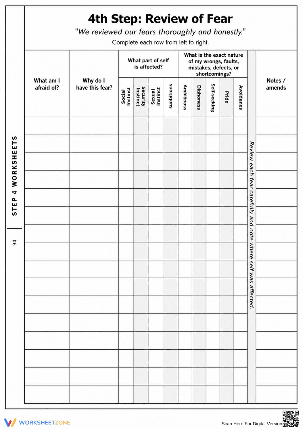 Printable Review of Fear Worksheet | Grade 8 SEL - Page 1