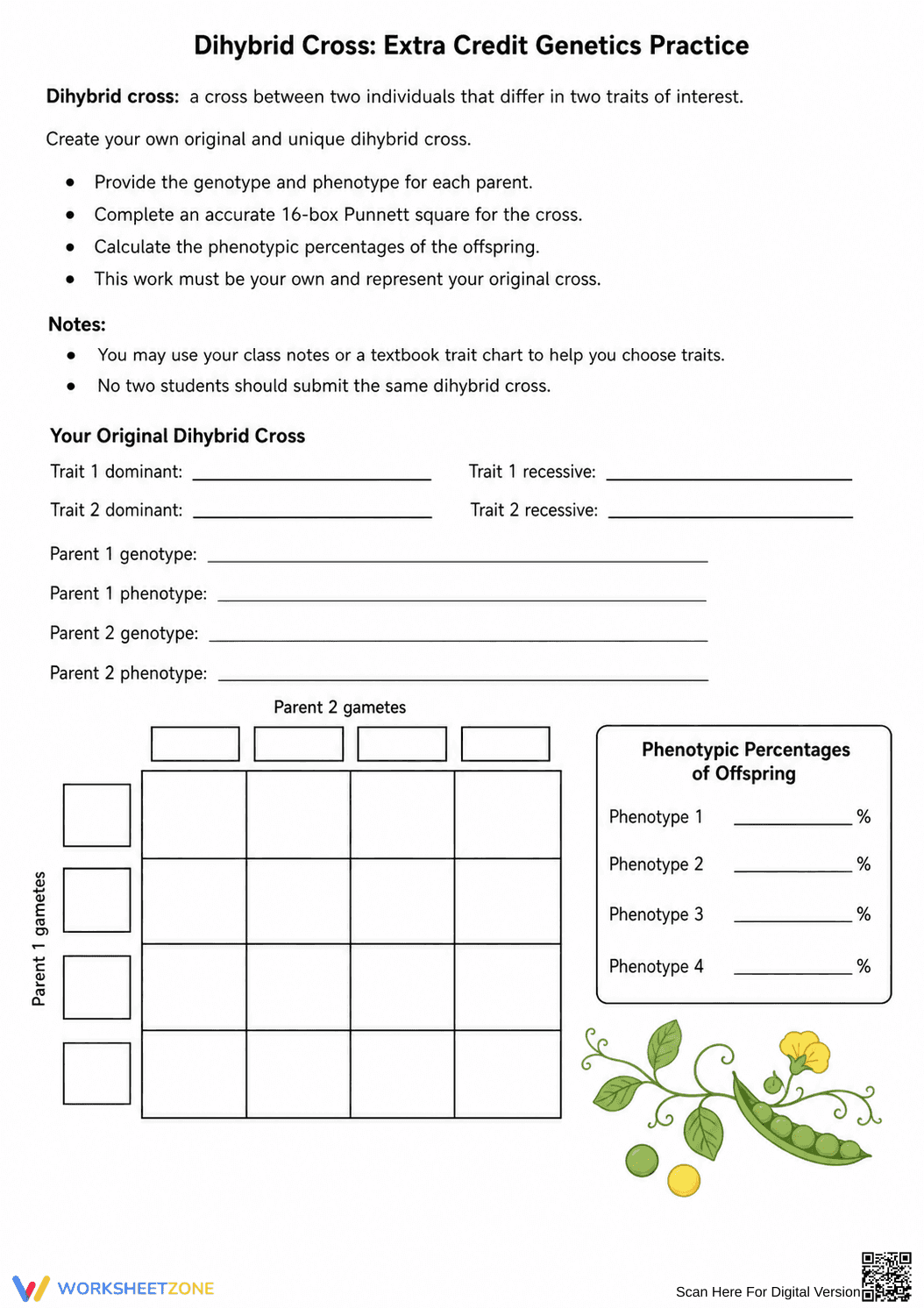 Essential Dihybrid Cross Worksheet | Grade 9-11 Biology - Page 1