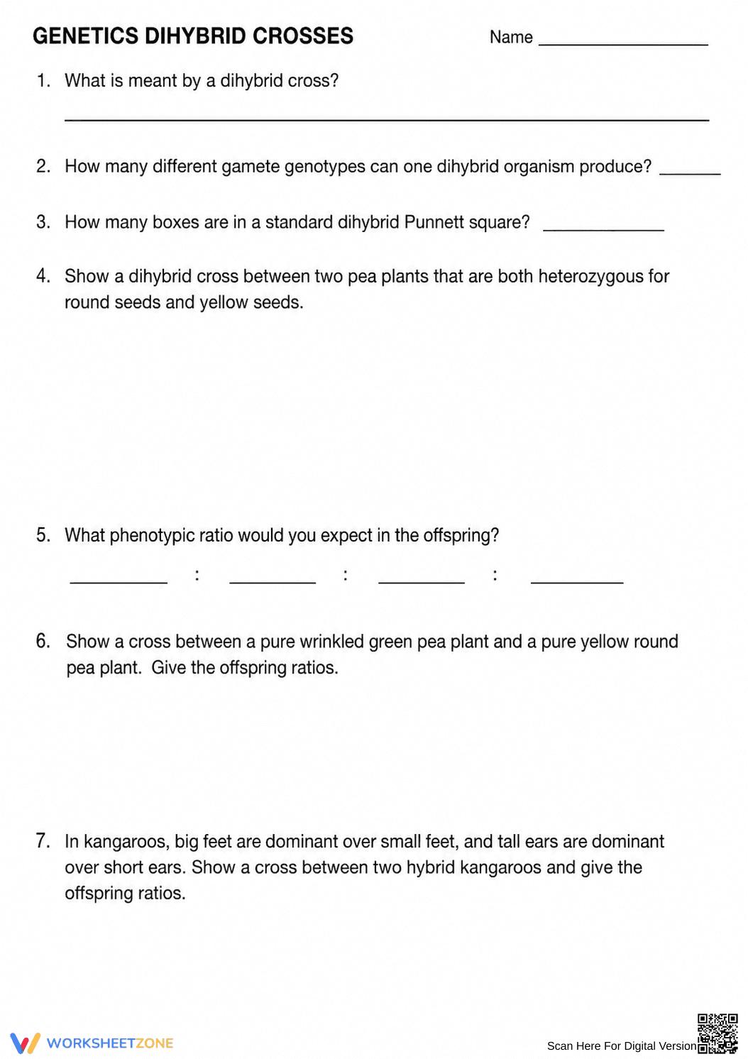 Essential Dihybrid Crosses Worksheet | Grade 10 Biology - Page 1