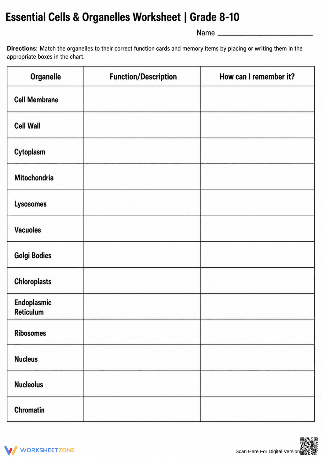 Essential Cells and Organelles Worksheet | Grade 8-10 Ready - Page 1