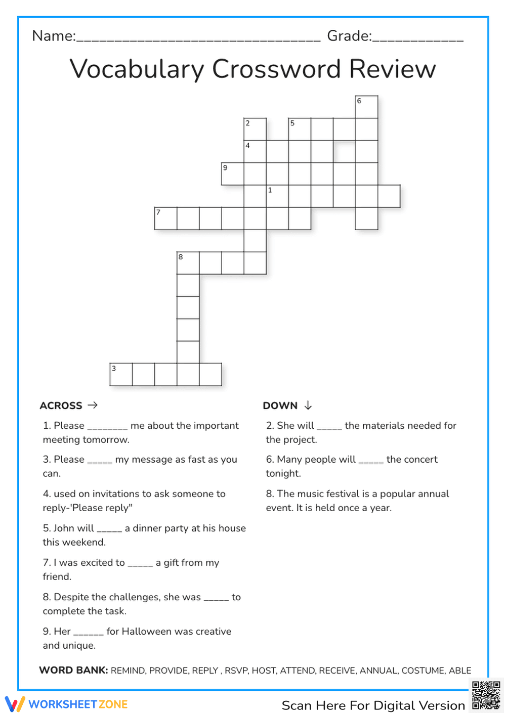 Vocabulary Crossword Review - Page 1