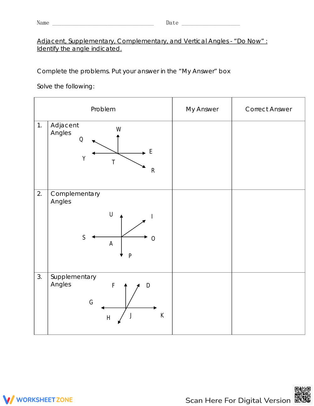 Skills Review: Practice with Angles Worksheet - Page 1
