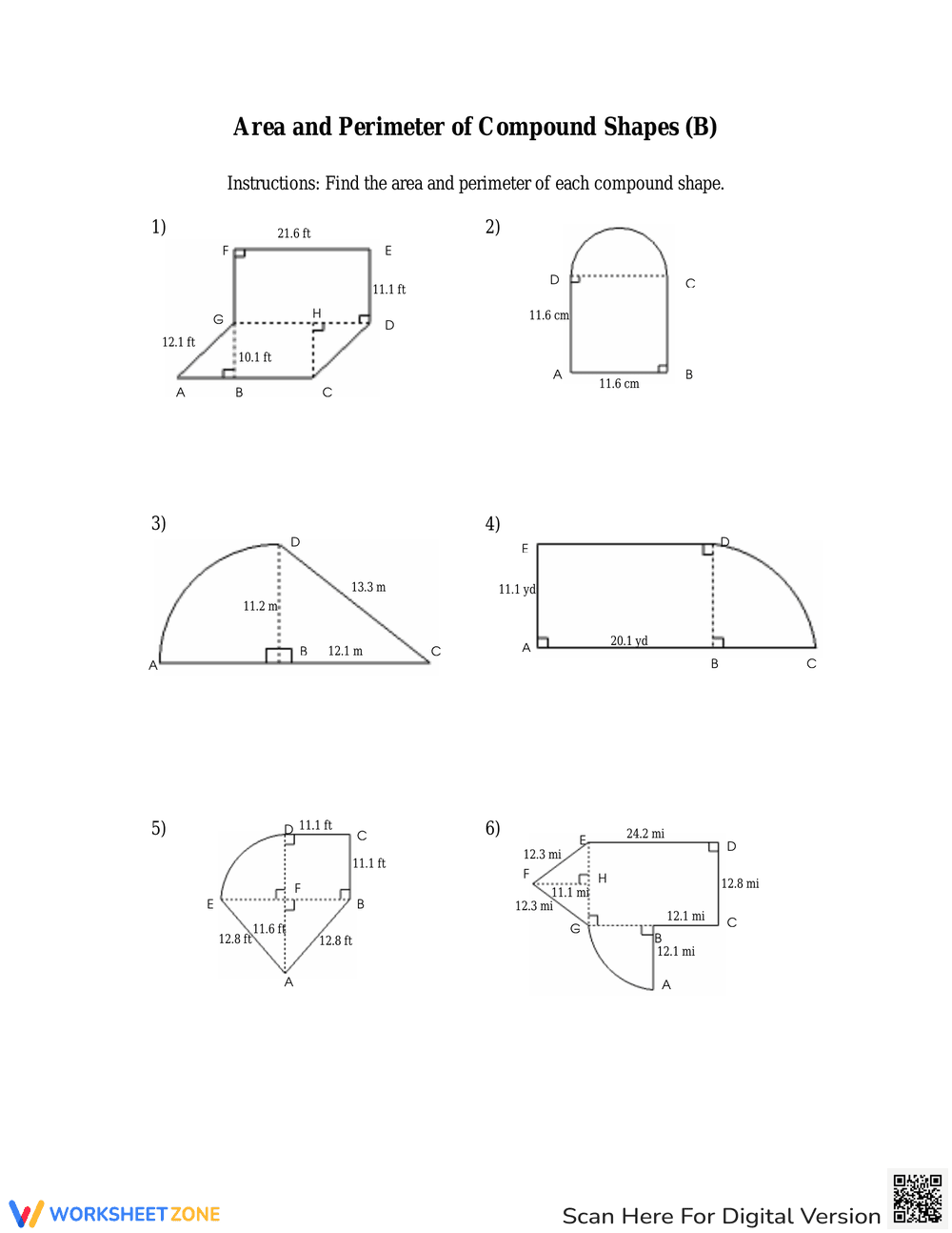 Area and Perimeter of Compound Shapes Worksheet - Page 1