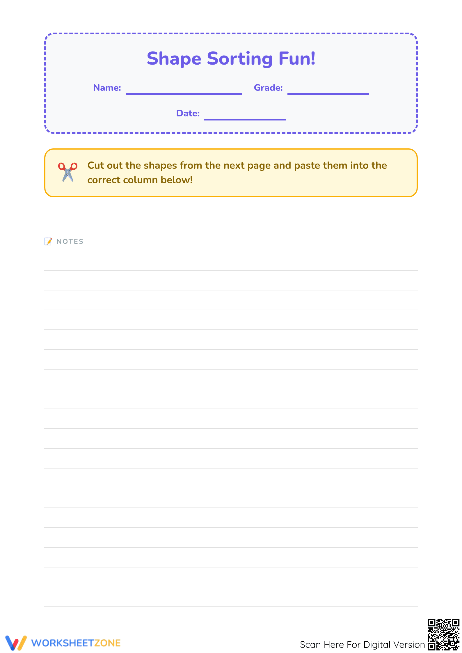 Printable 2D Shape Sorting Worksheet | Grade K-1 Aligned - Page 1