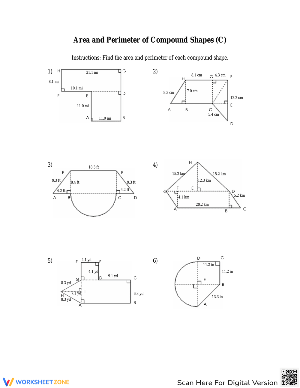 Practice Area and Perimeter with Compound Shapes - Page 1