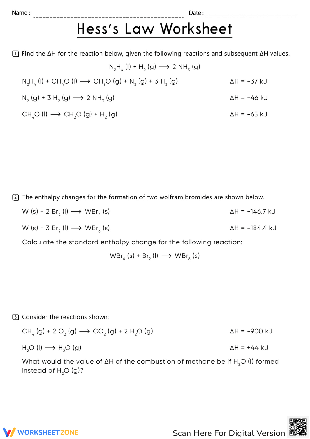 Solve Thermochemistry Problems with Hess Cycle Worksheet - Page 1