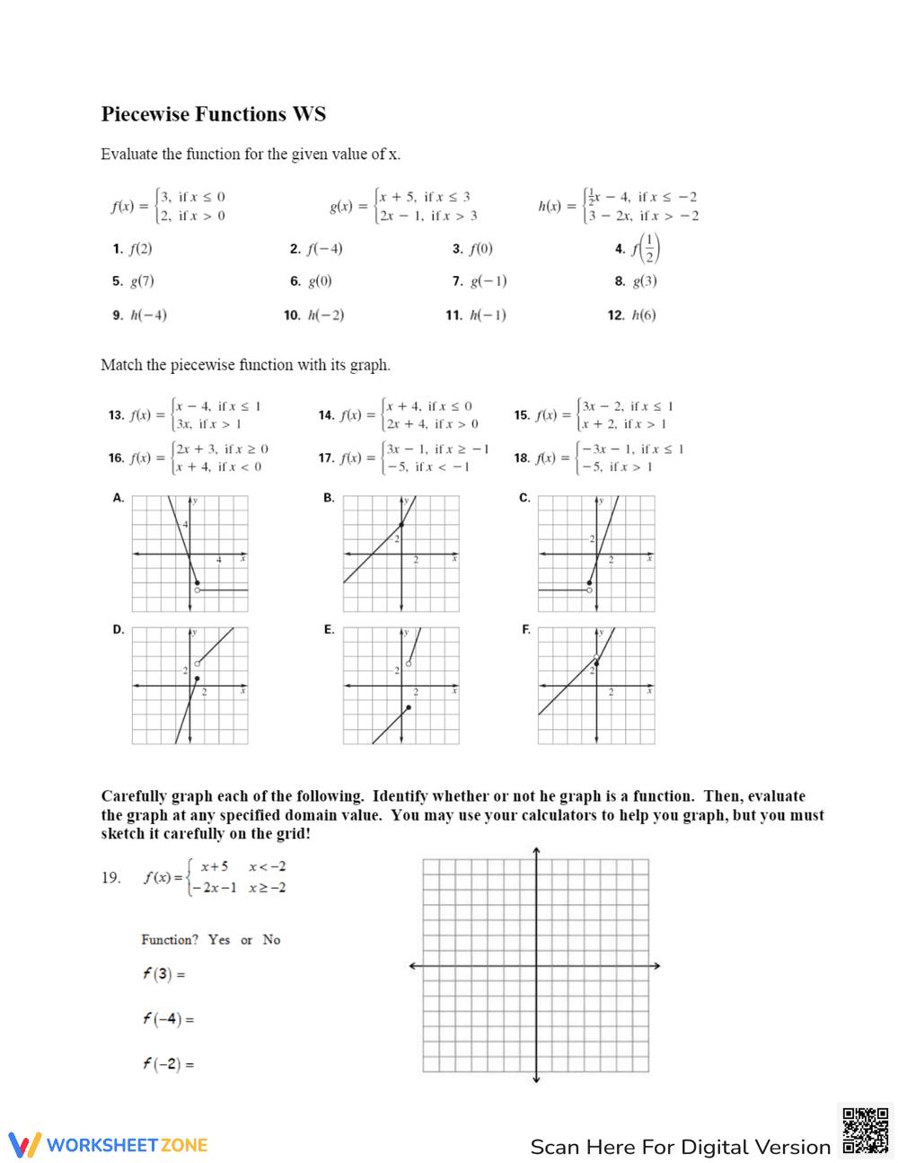 Review of Piecewise Functions and Their Properties - Page 1