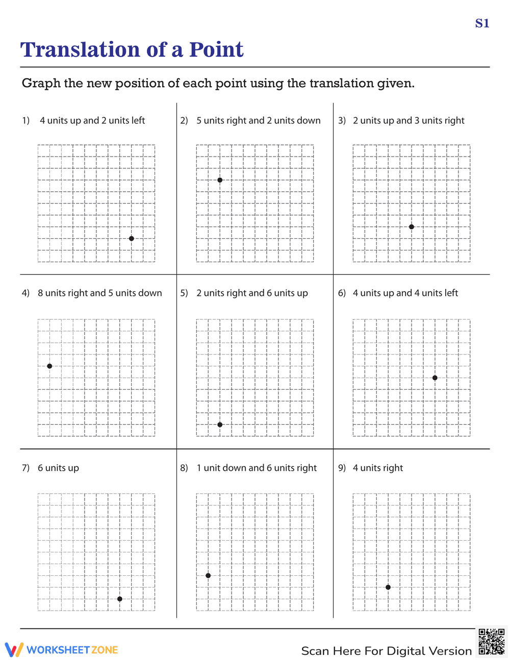Translation of a Point Worksheet for Math - Page 1