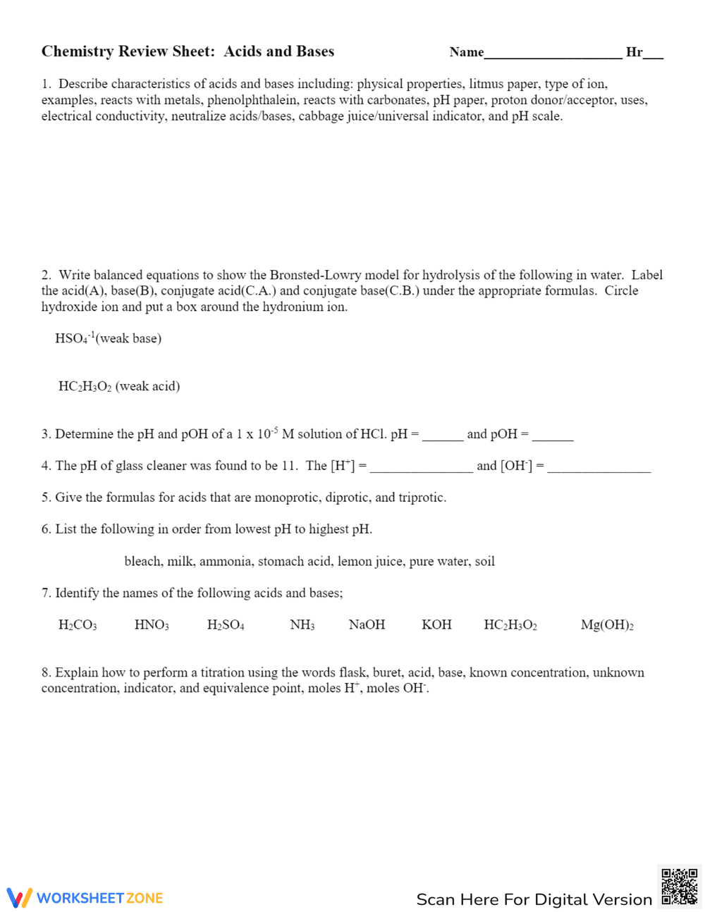 Acid-Base Unit Review: Comprehensive Chemistry Practice - Page 1
