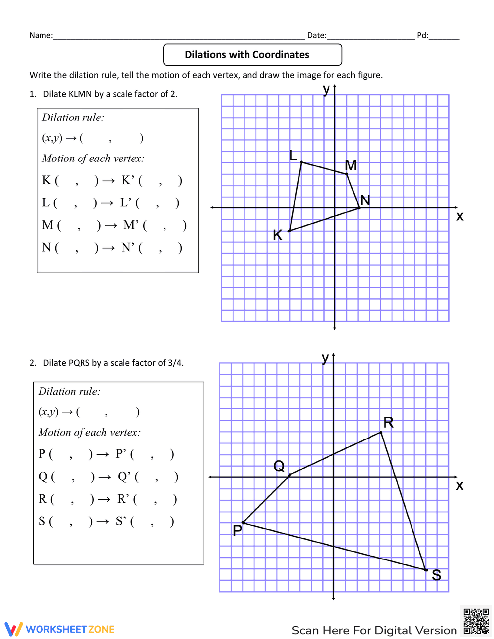 Exploring Dilations with Coordinates: Geometry Worksheet - Page 1