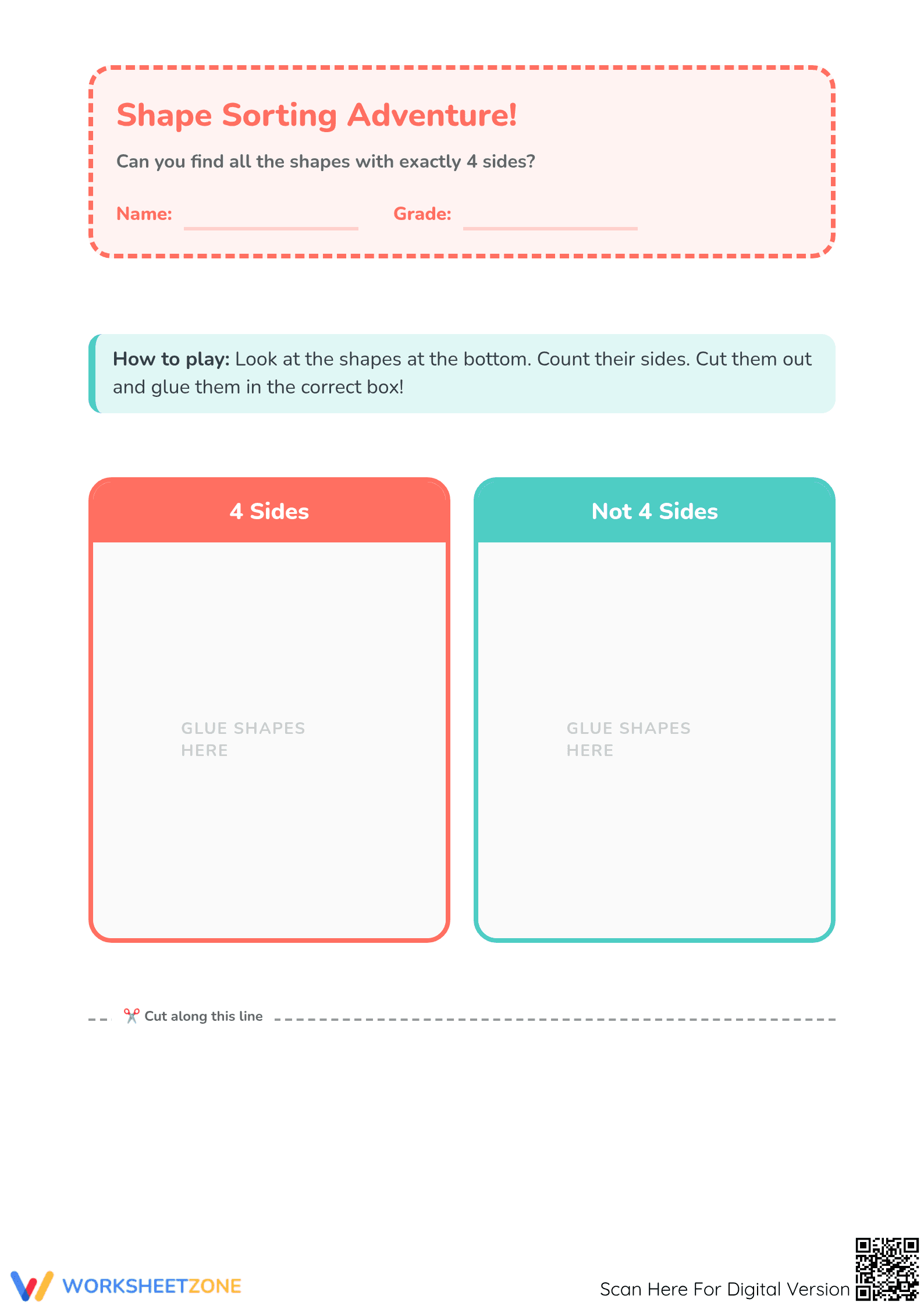 Printable 4-Sided Shape Sorting Worksheet | Grade K-2 - Page 1