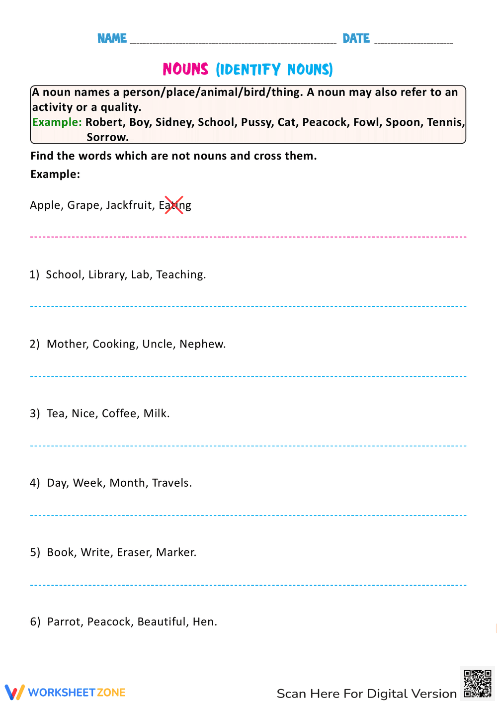 Worksheet to Identify Nouns - Page 1