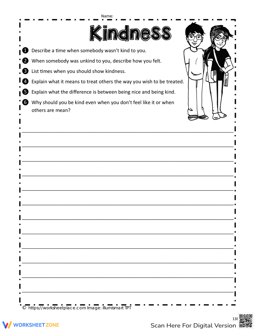 Kindness Questions Worksheet: Reflection Activity - Page 1