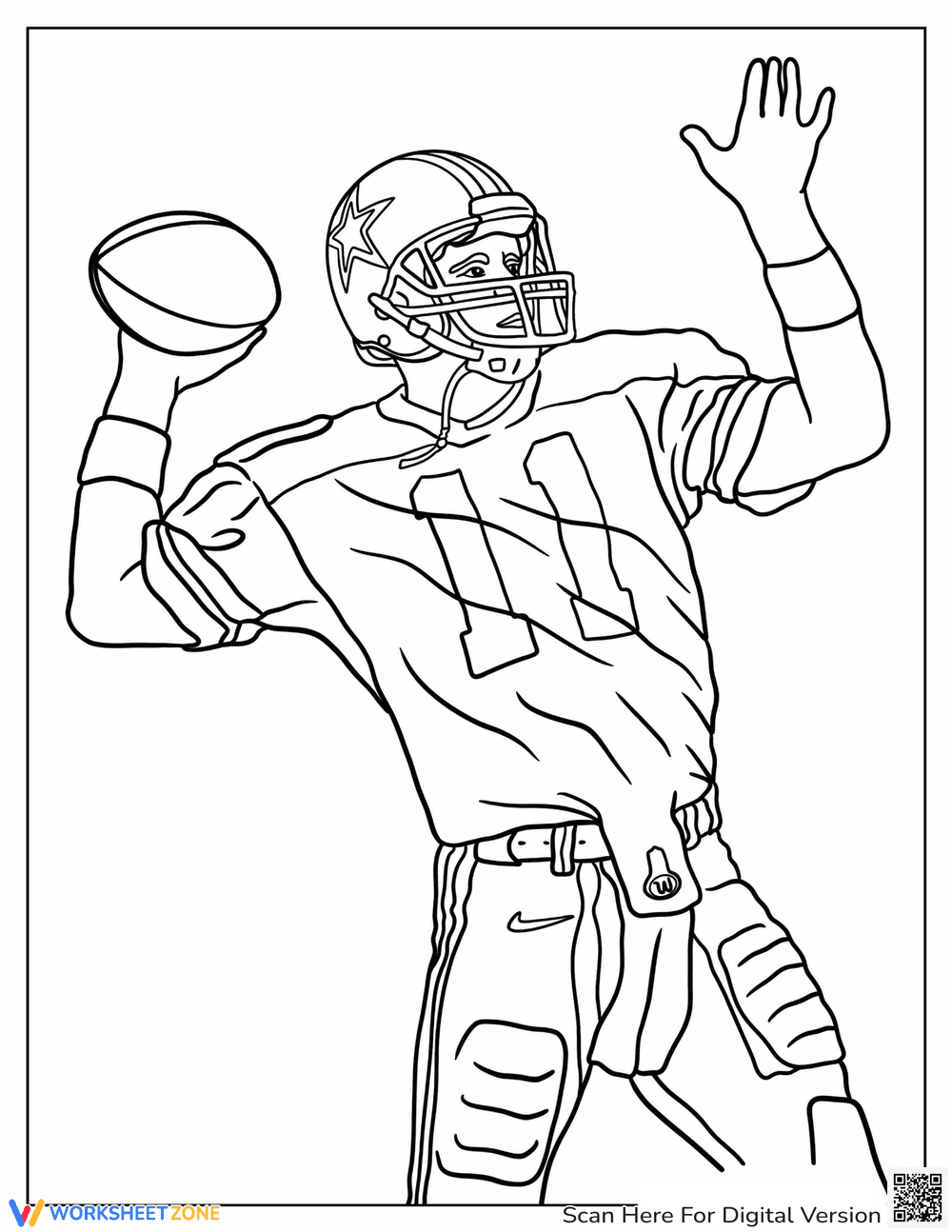 Quarterback Throwing Ball — Printable Sports Worksheet - Page 1
