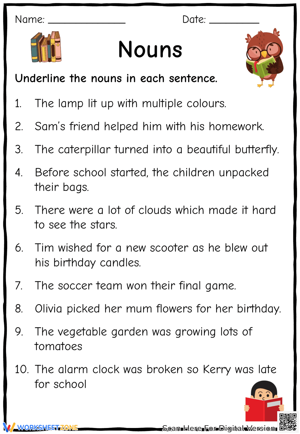 Underline the Nouns: A Grammar Practice Worksheet - Page 1