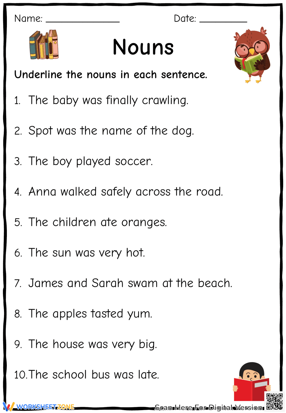Underline the Nouns: Grammar Identification Practice - Page 1