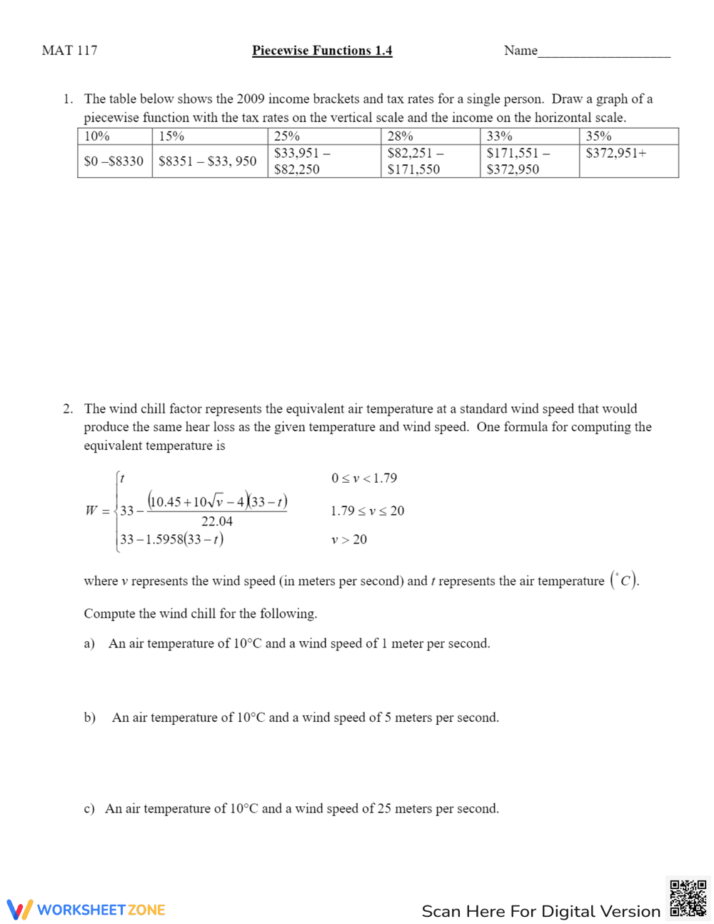Piecewise Functions: Practice Problems Worksheet - Page 1
