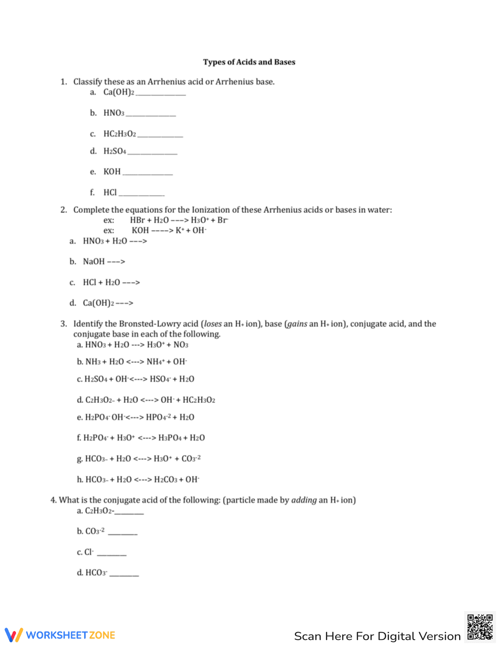 Conjugate Acid-Base Pairs: Chemistry Worksheet - Page 1