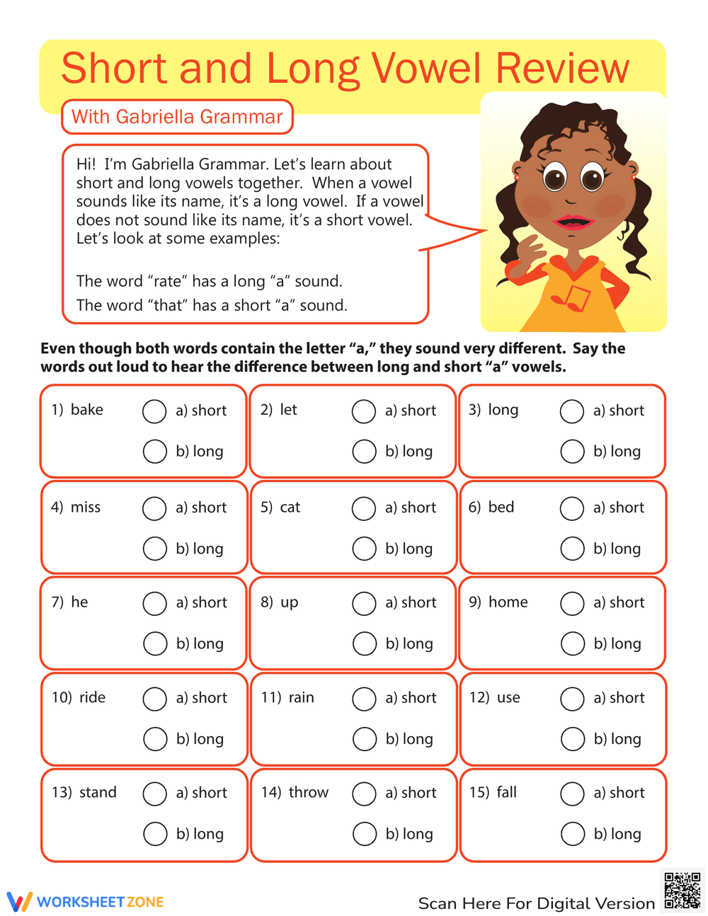 Short and Long Vowel Review - Page 1