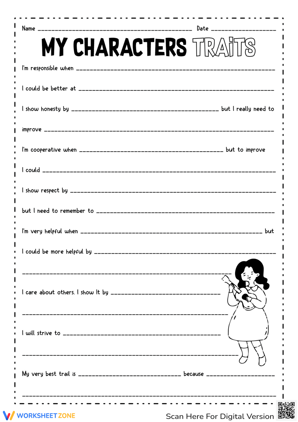 My Qualities: Social Skills Worksheet - Page 1