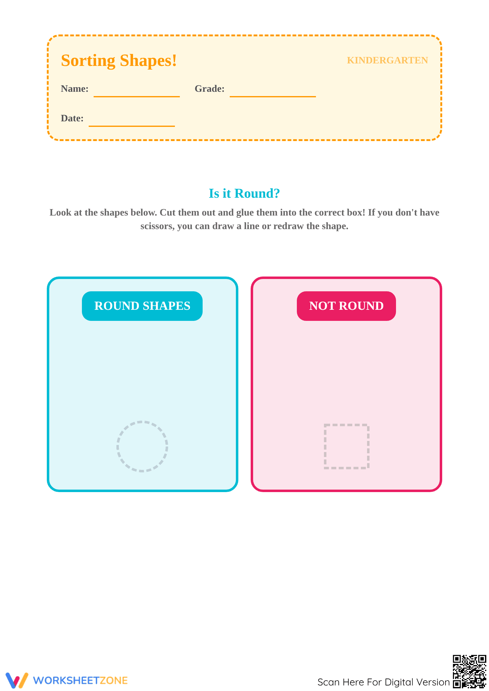 Sorting Round and Not Round Shapes | Kindergarten Ready - Page 1