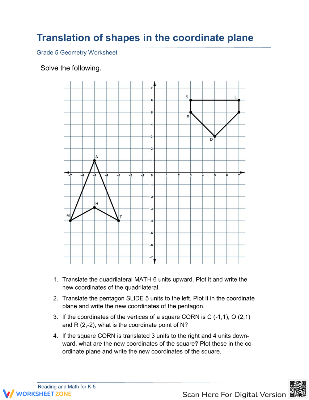 Translation of Shapes: Coordinate Plane - Page 1