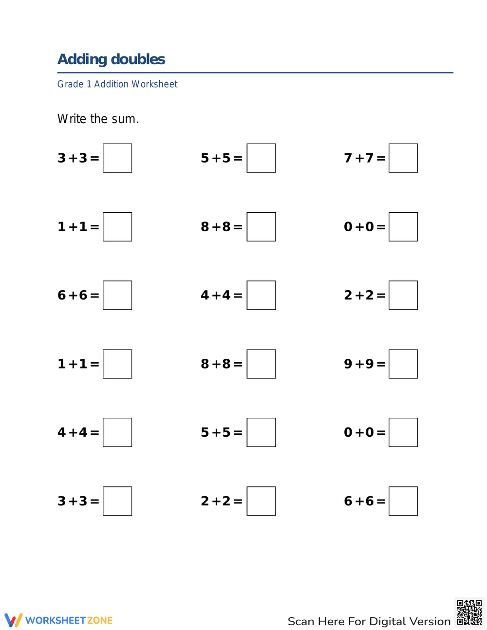 Adding Doubles Math Practice - Page 1