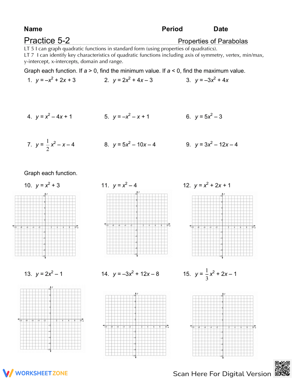 Quadratic Transformations Practice - Page 1