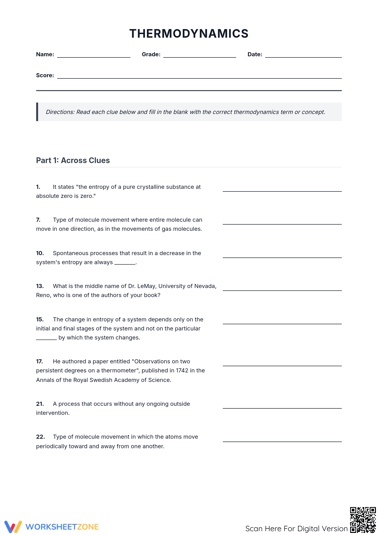 Thermodynamics Crossword - Page 1