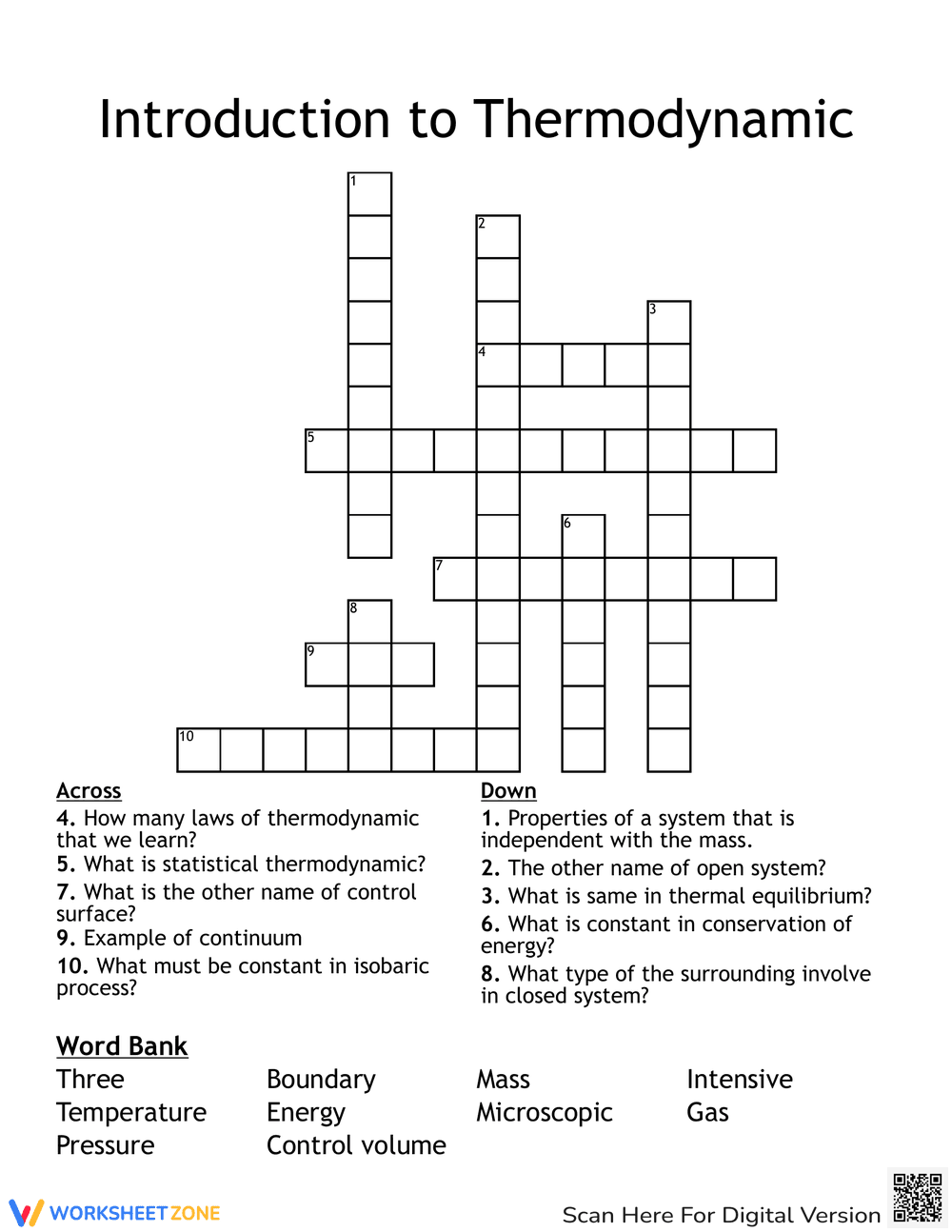 Introduction to Thermodynamic Crossword - Page 1