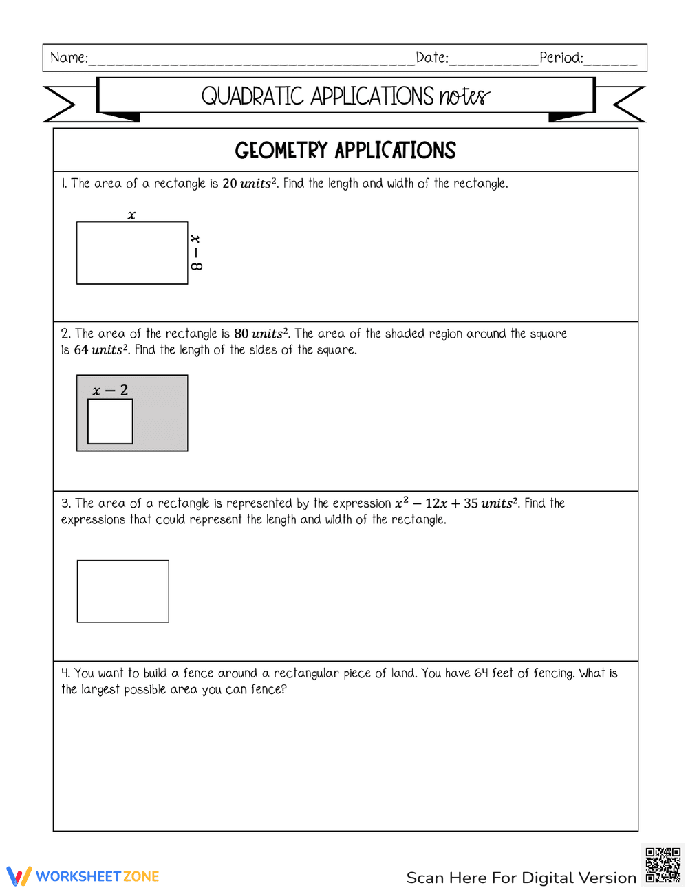 Quadratic Applications Notes - Page 1
