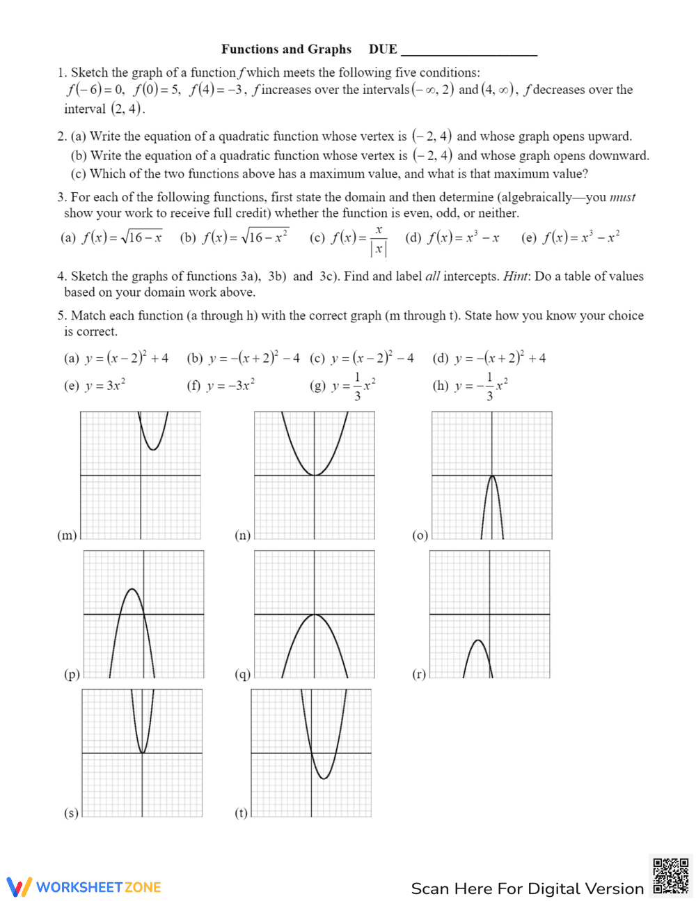 Quadratic Transformation Functions and Graphs - Page 1