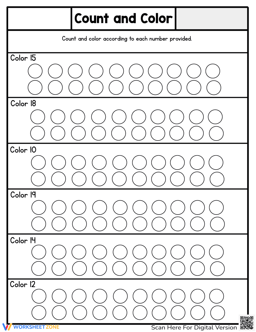 Fun Count and Color Circles Activity Worksheet - Page 1