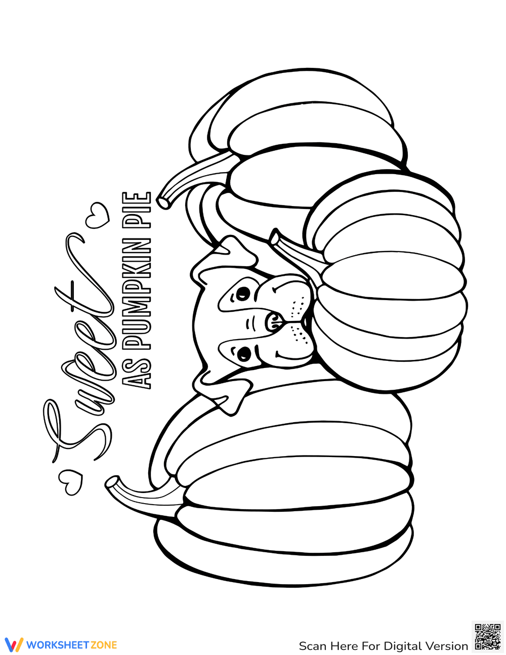 Puppy with Pumpkin Harvest: A Cute Fall Coloring Page - Page 1