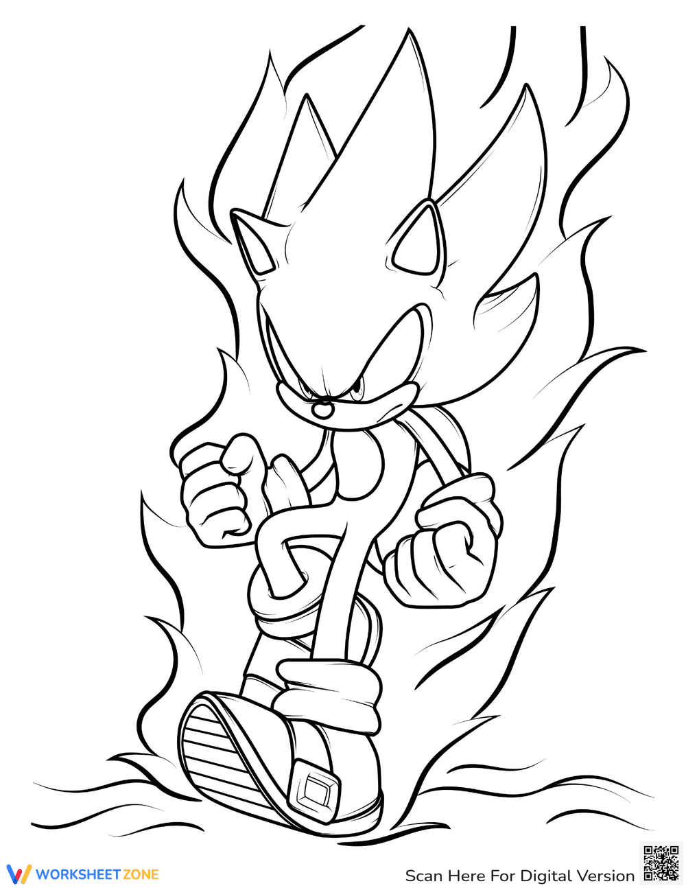 Super Sonic the Hedgehog Coloring Page Flames - Page 1