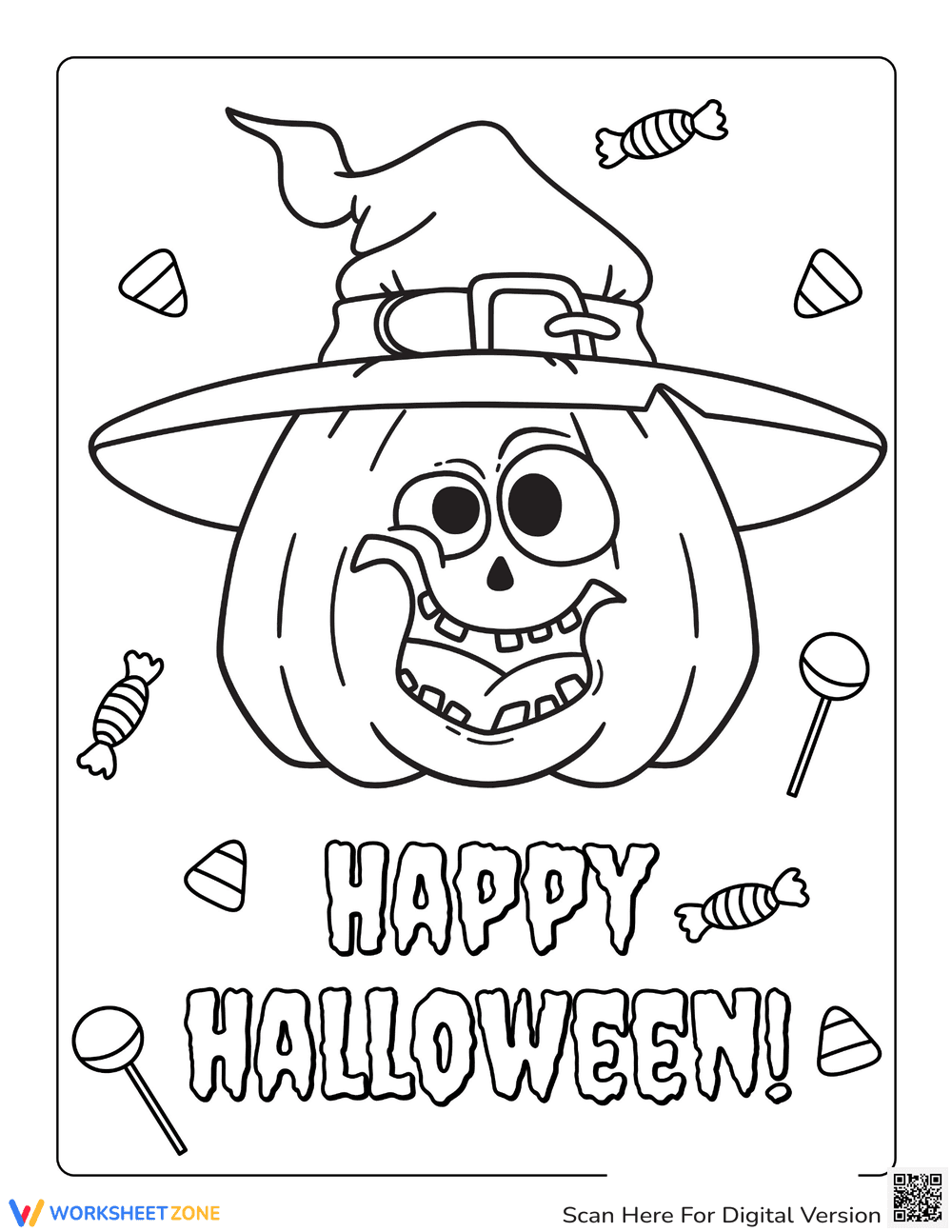 Silly Pumpkin Face Halloween Coloring Page - Page 1