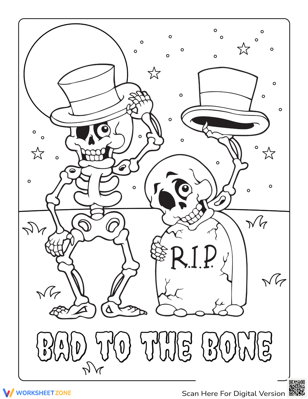 Skeleton Coloring Page: Bad to the Bone! - Page 1