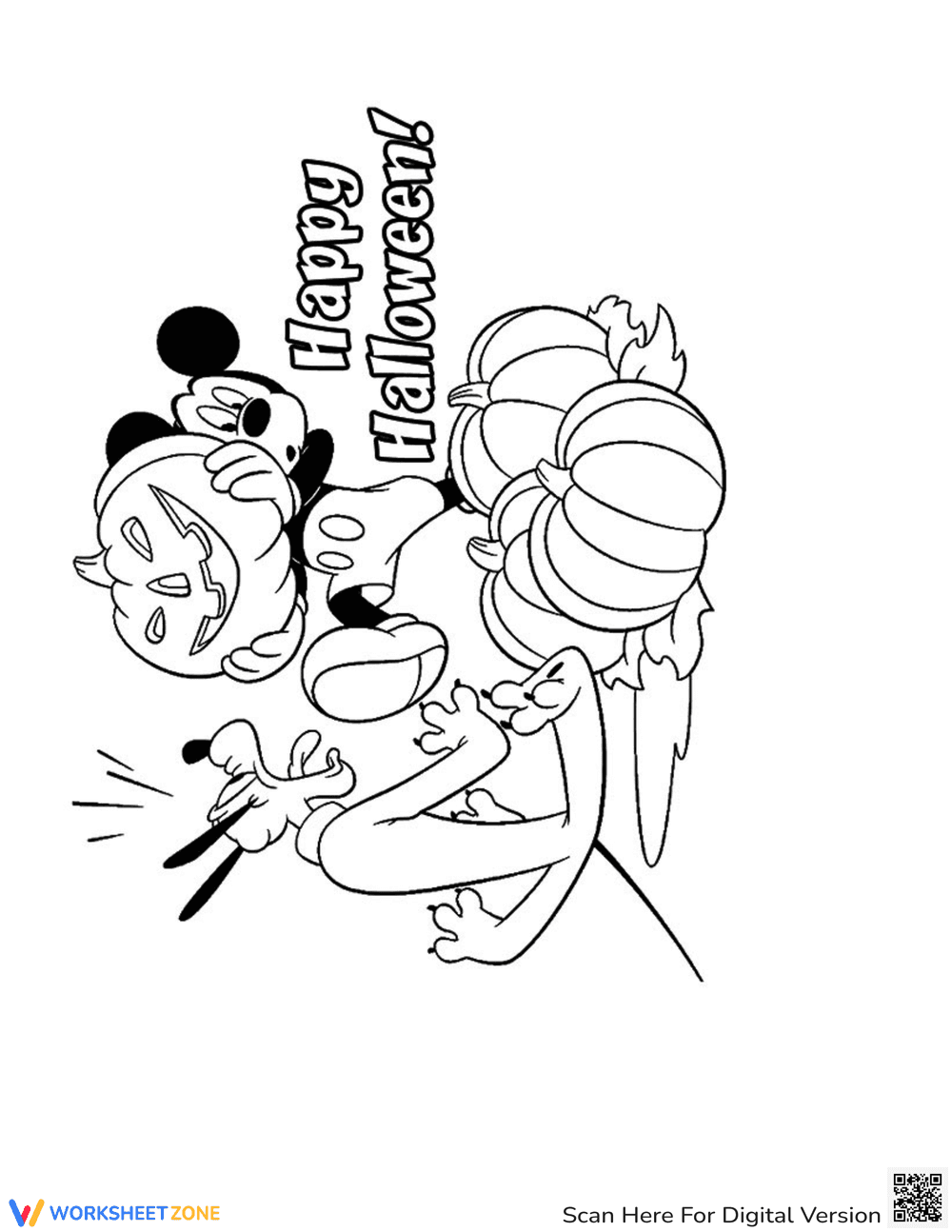 Mickey & Pluto Halloween Coloring Page - Page 1