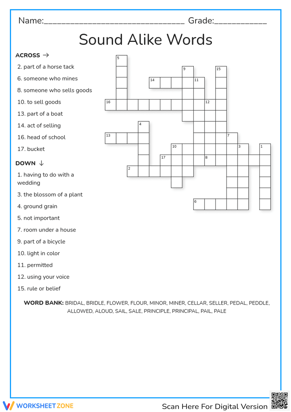 Homophones Crossword | Printable Grade 3 ELA - Page 1