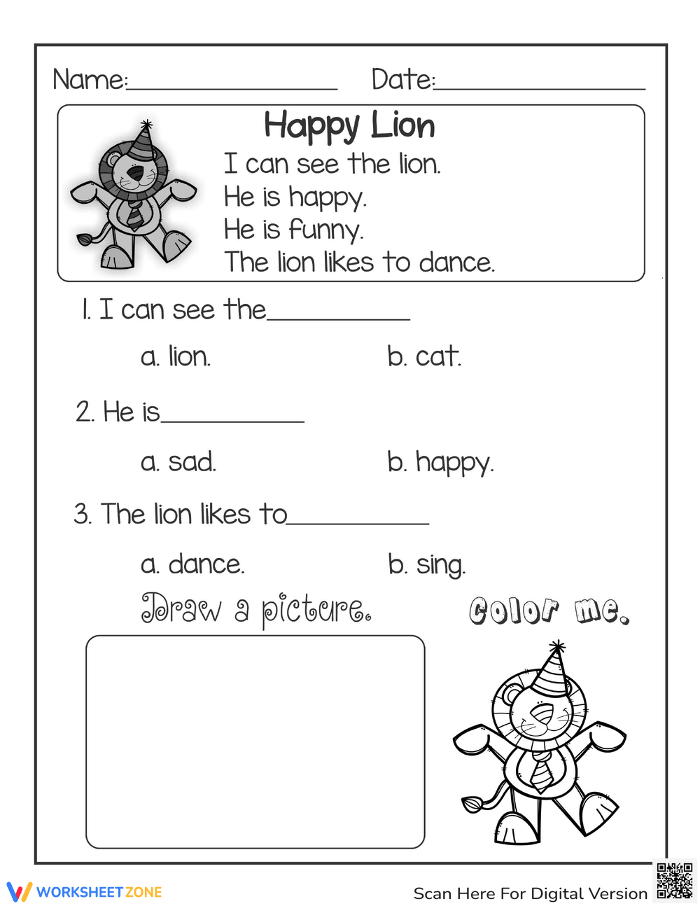 Happy Lion Coloring Page for Kids - Page 1