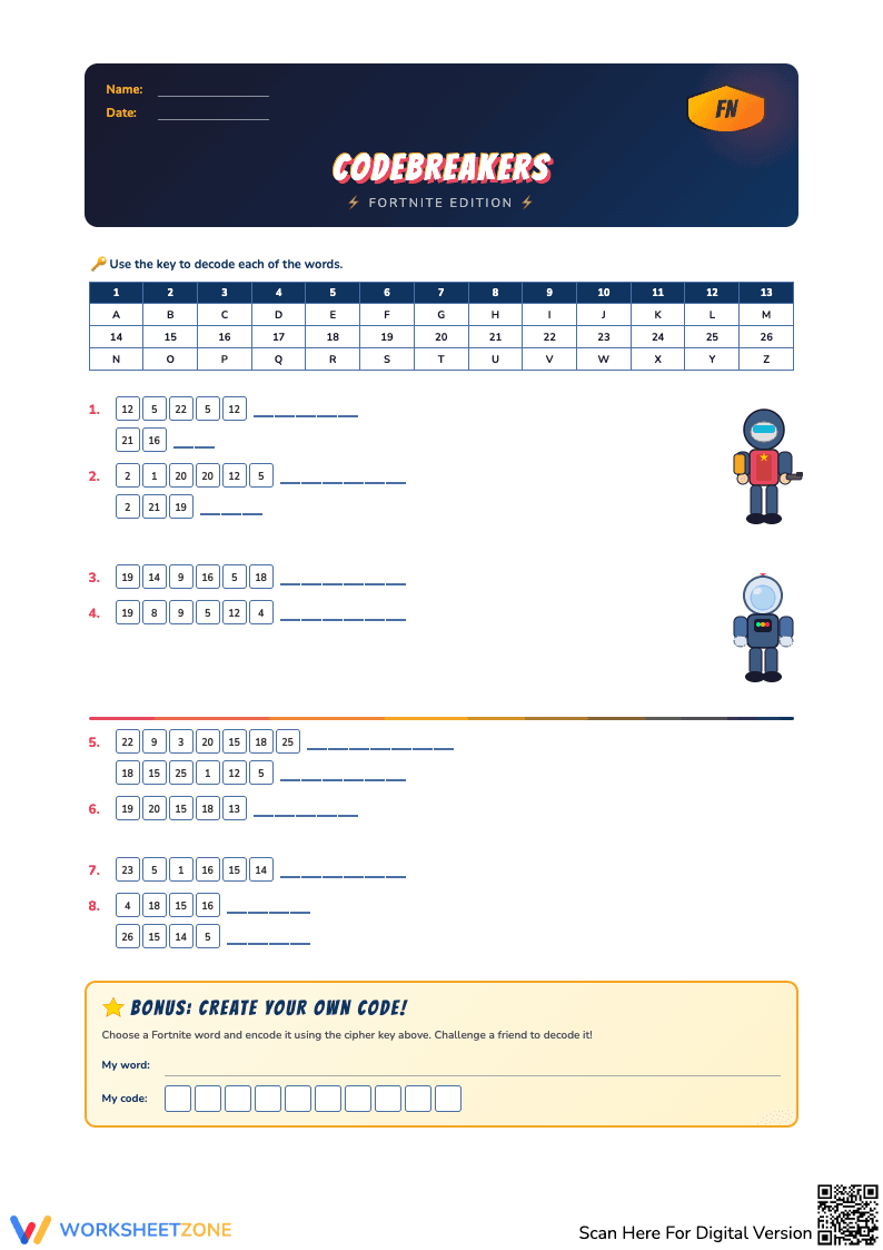 Fortnite Codebreakers Worksheet 1 - Page 1