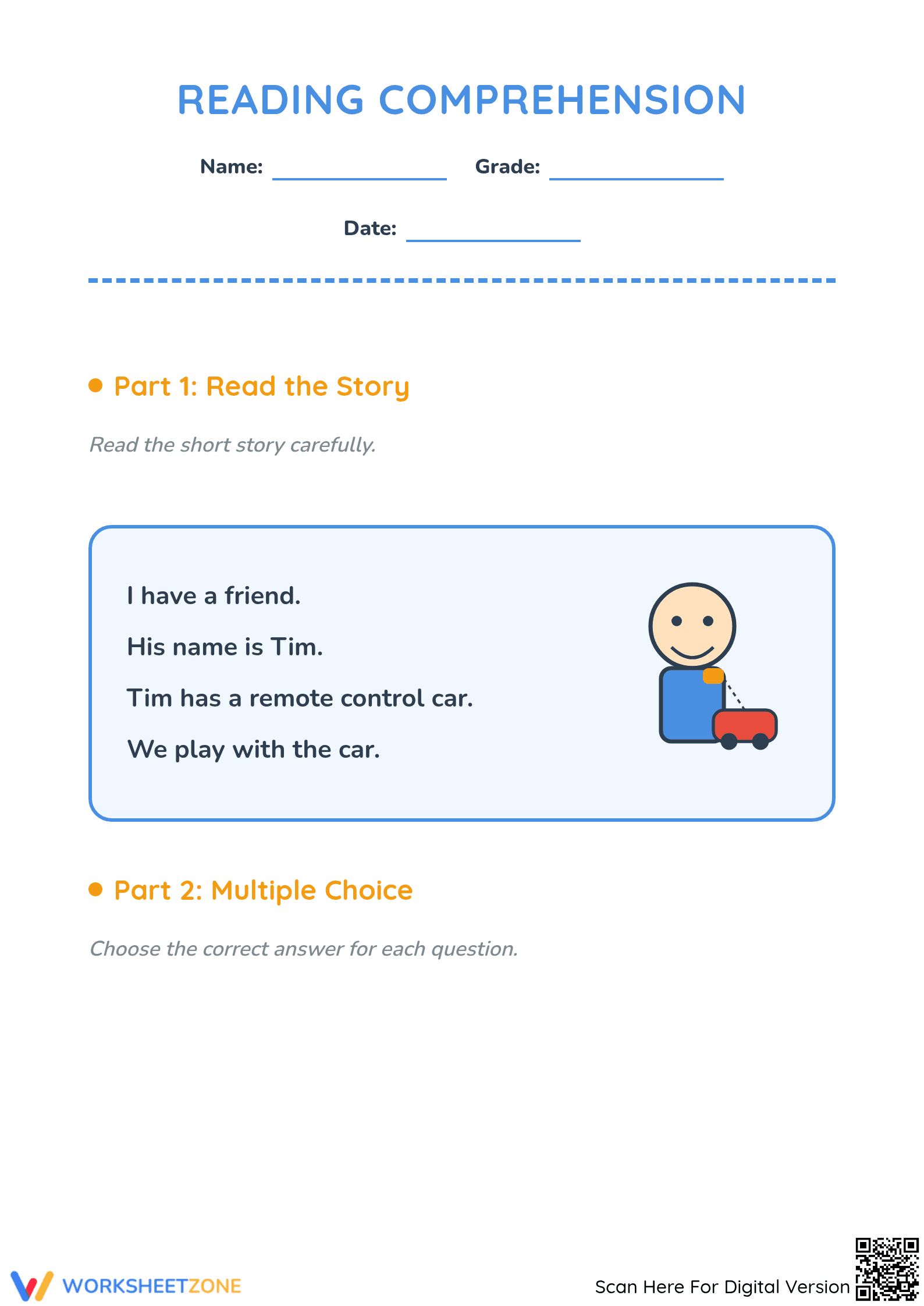 Essential Grade 1 ELA Reading Comprehension Worksheet - Page 1
