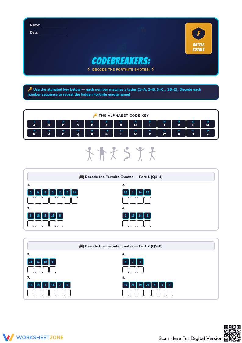 Fortnite Codebreakers Emotes Worksheet for Fun - Page 1