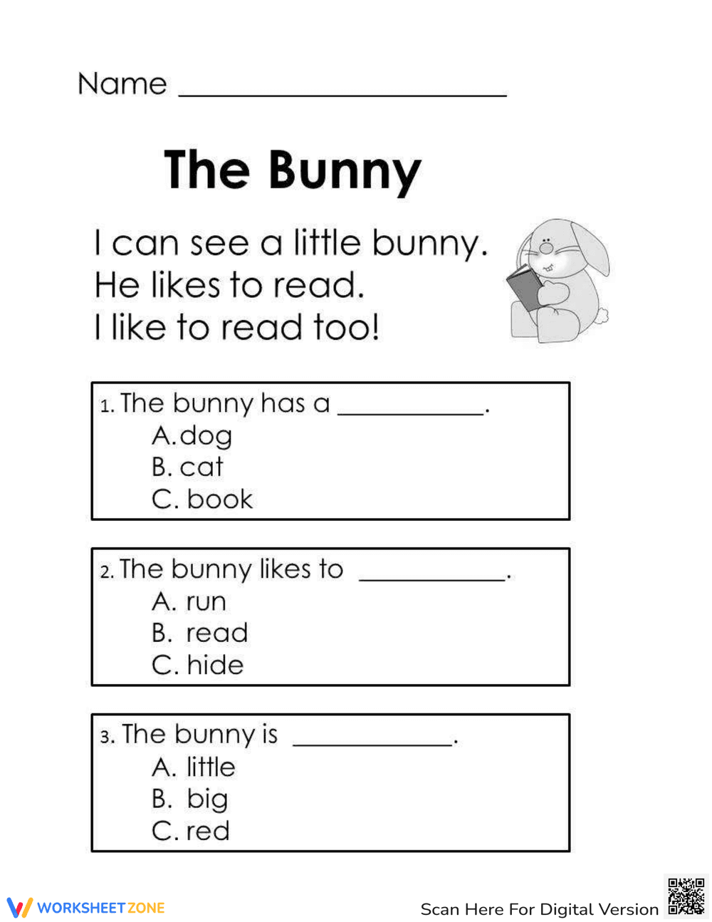 Bunny Kindergarten English Worksheet - Page 1