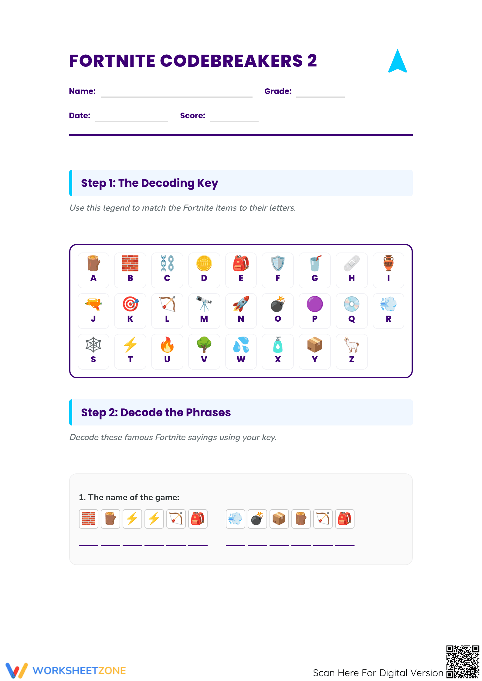 Fortnite Codebreakers 2 Worksheet | Grade 4-6 Essential - Page 1