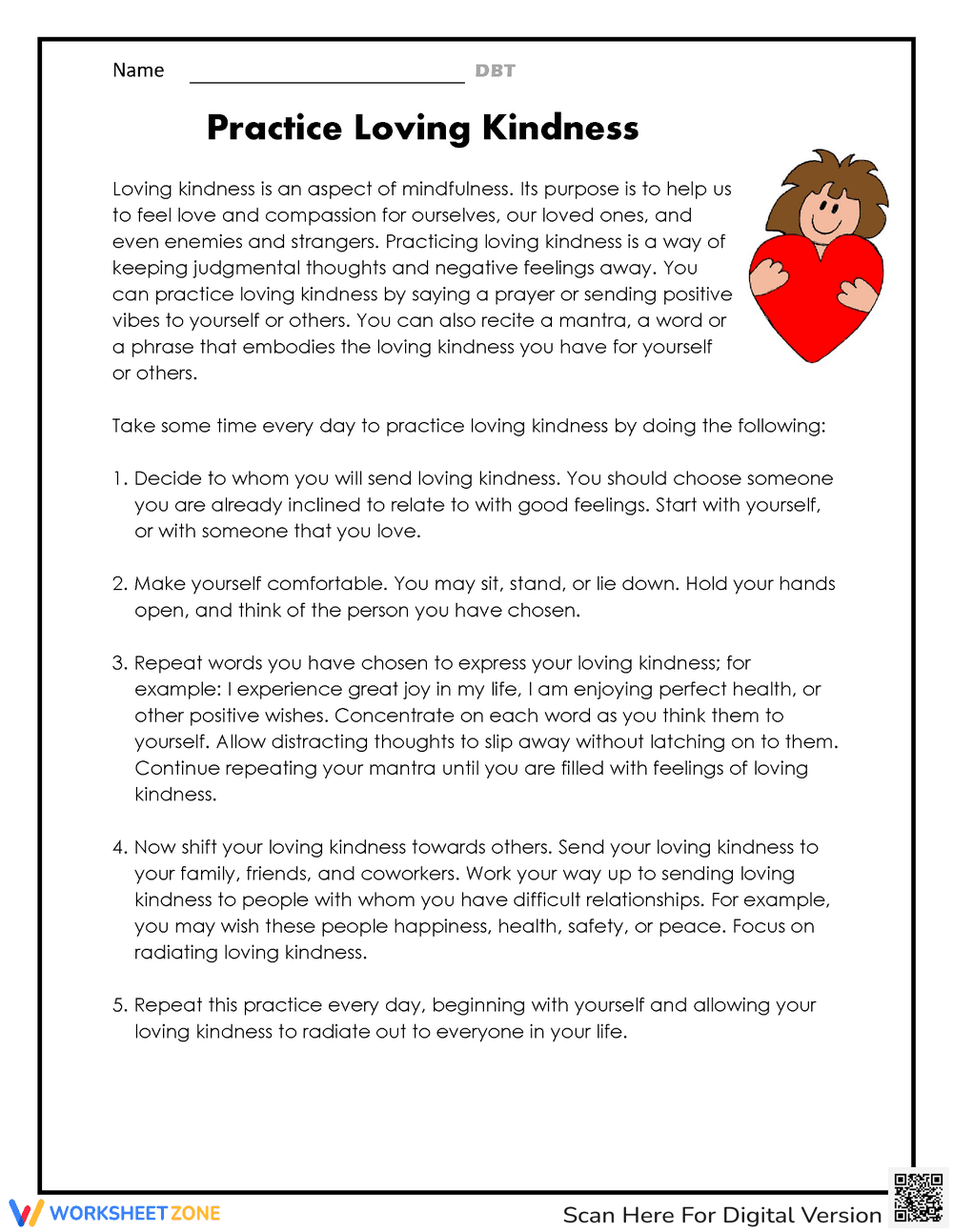 Worksheet to Practice Loving-Kindness - Page 1