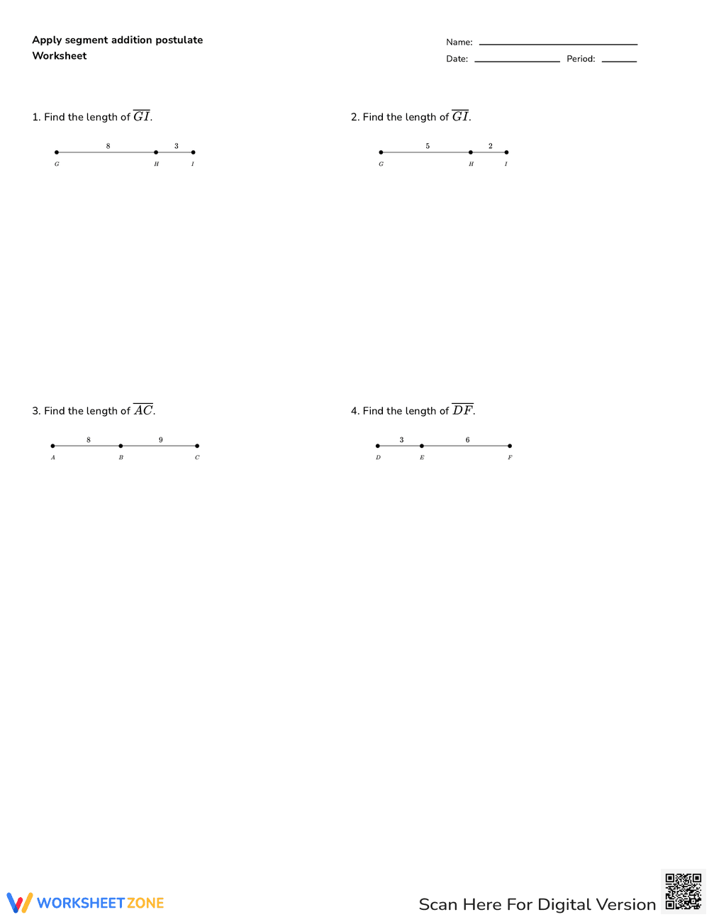 Apply the Segment Addition Postulate: Practice - Page 1